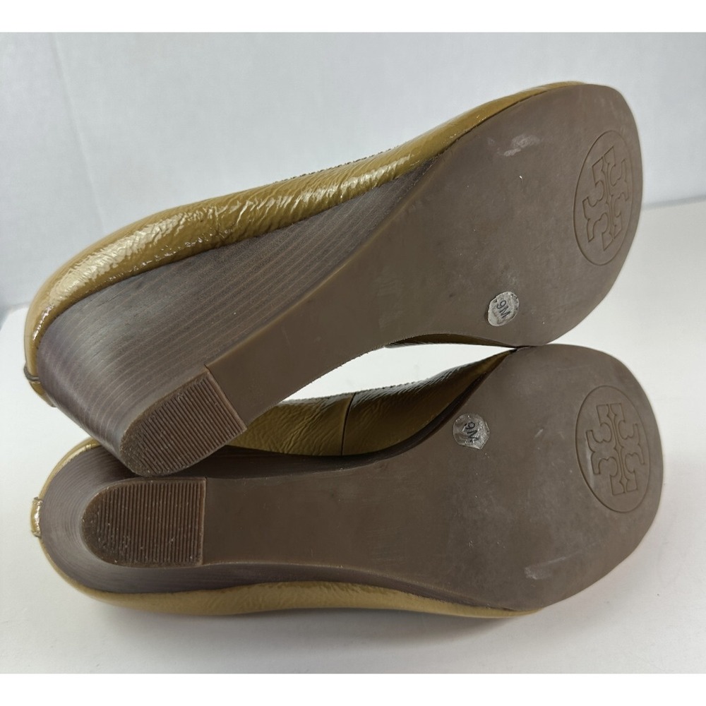 TORY BURCH Caroline Wedge Ice Coffee Black Leather Beige Women's Size 9 / 9M - Picture 11 of 16